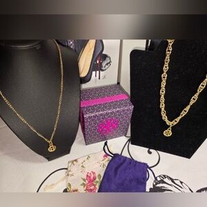 2 TORY BURCH Charms on Unbranded Necklaces w/Gift Box & Dust Bags, EUC